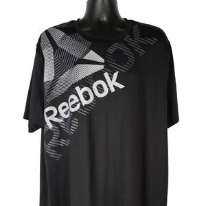 Reebok‎ Short Sleeve Athletic Shirt Sz 2XL Men's Black Big Front Logo Crew Neck